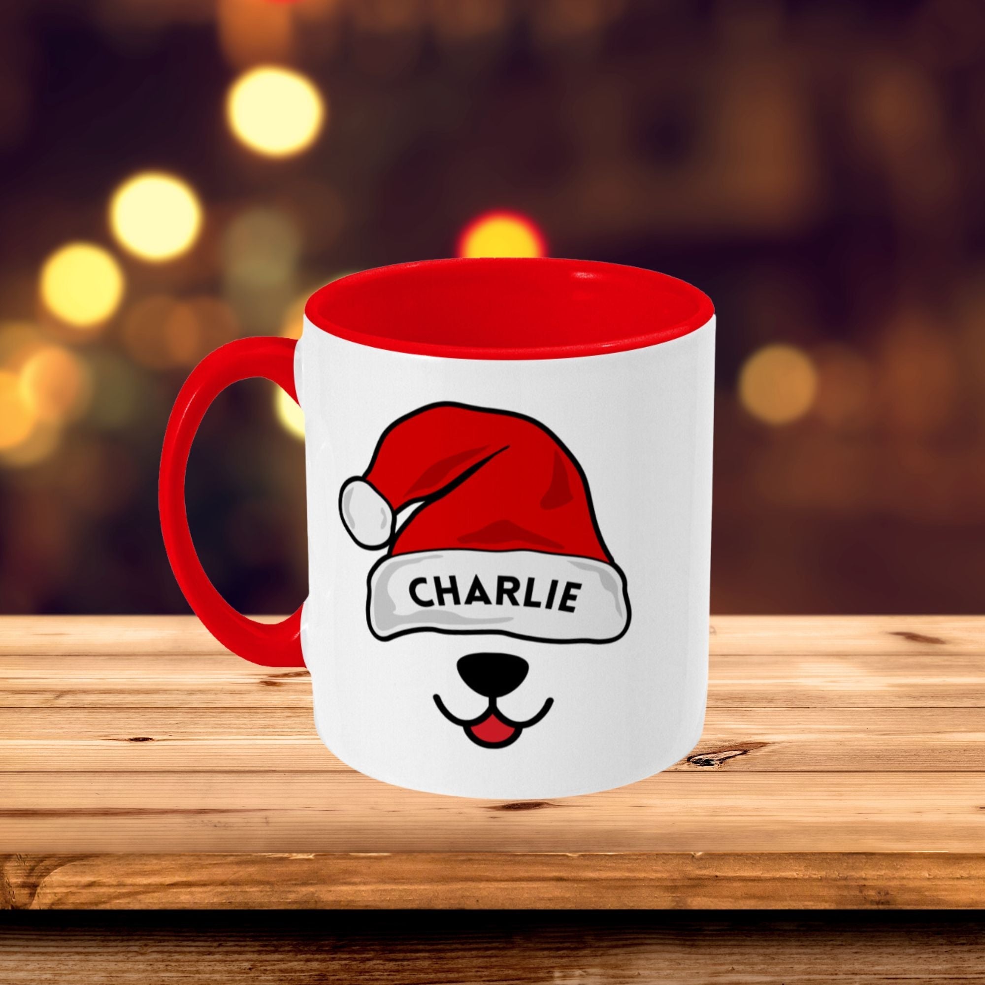 Personalised Christmas Mug Funny Santa's Dog Hat, 11oz Gift Mug - Sweetie