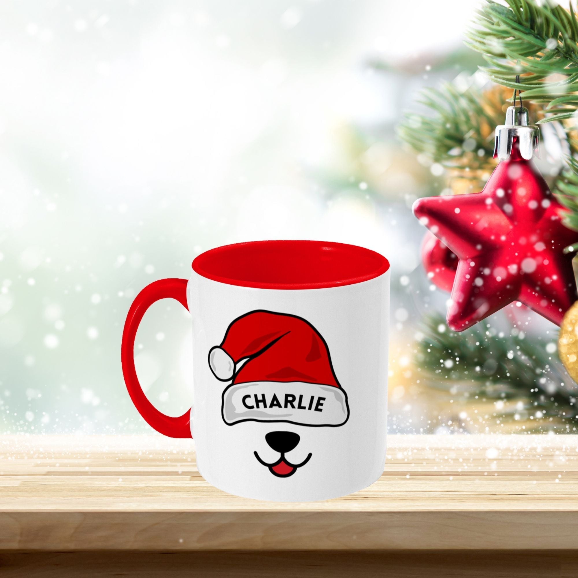 Personalised Christmas Mug Funny Santa's Dog Hat, 11oz Gift Mug - Sweetie