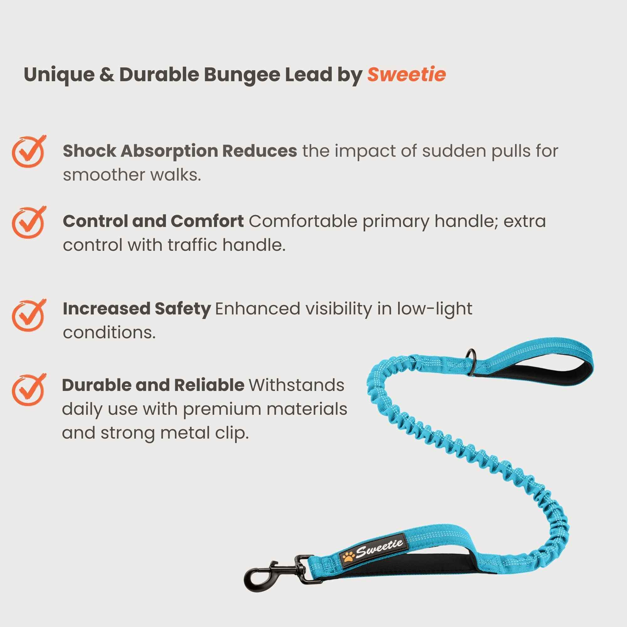 Premium Strong Bungee Lead - Blue - Sweetie