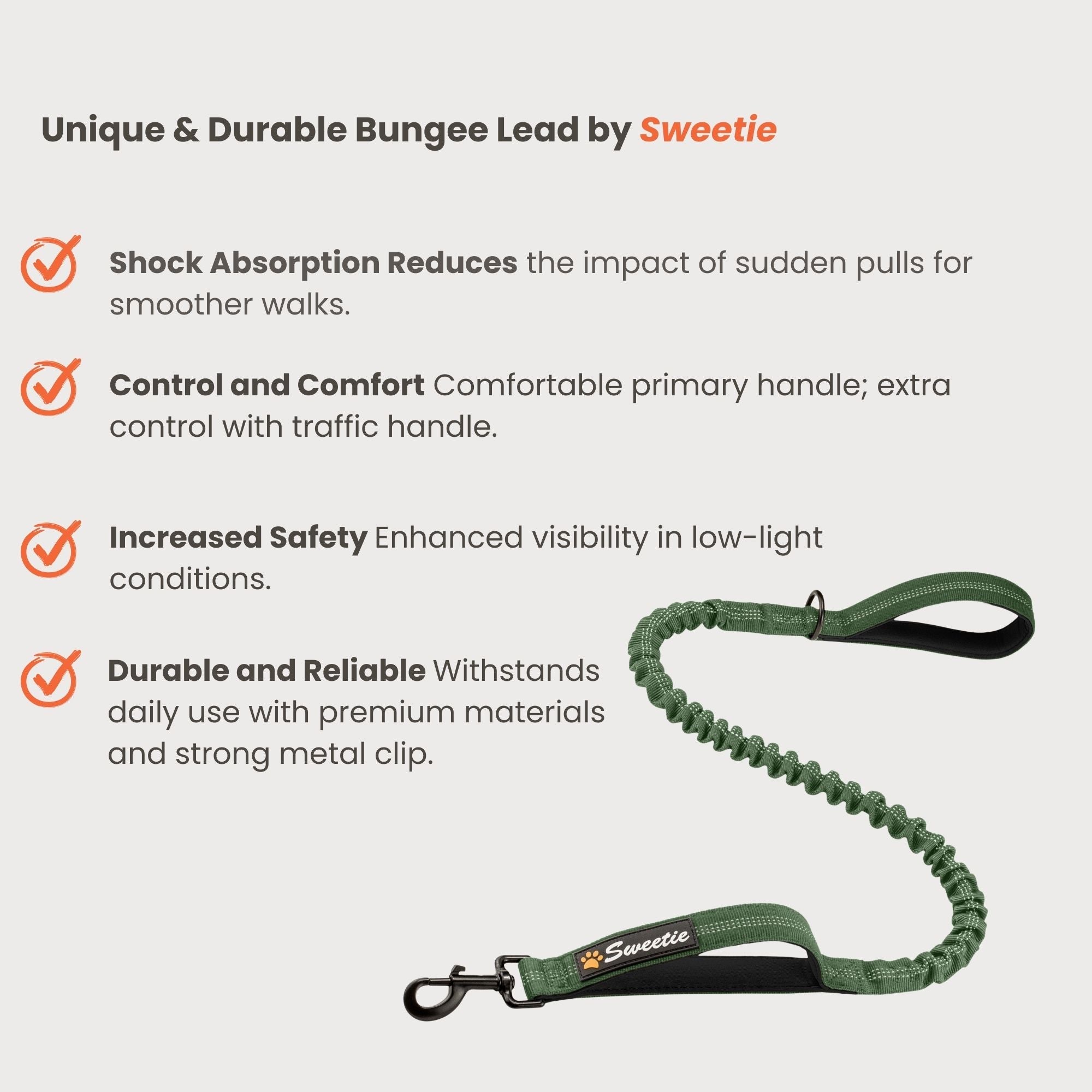 Premium Strong Bungee Lead - Green - Sweetie