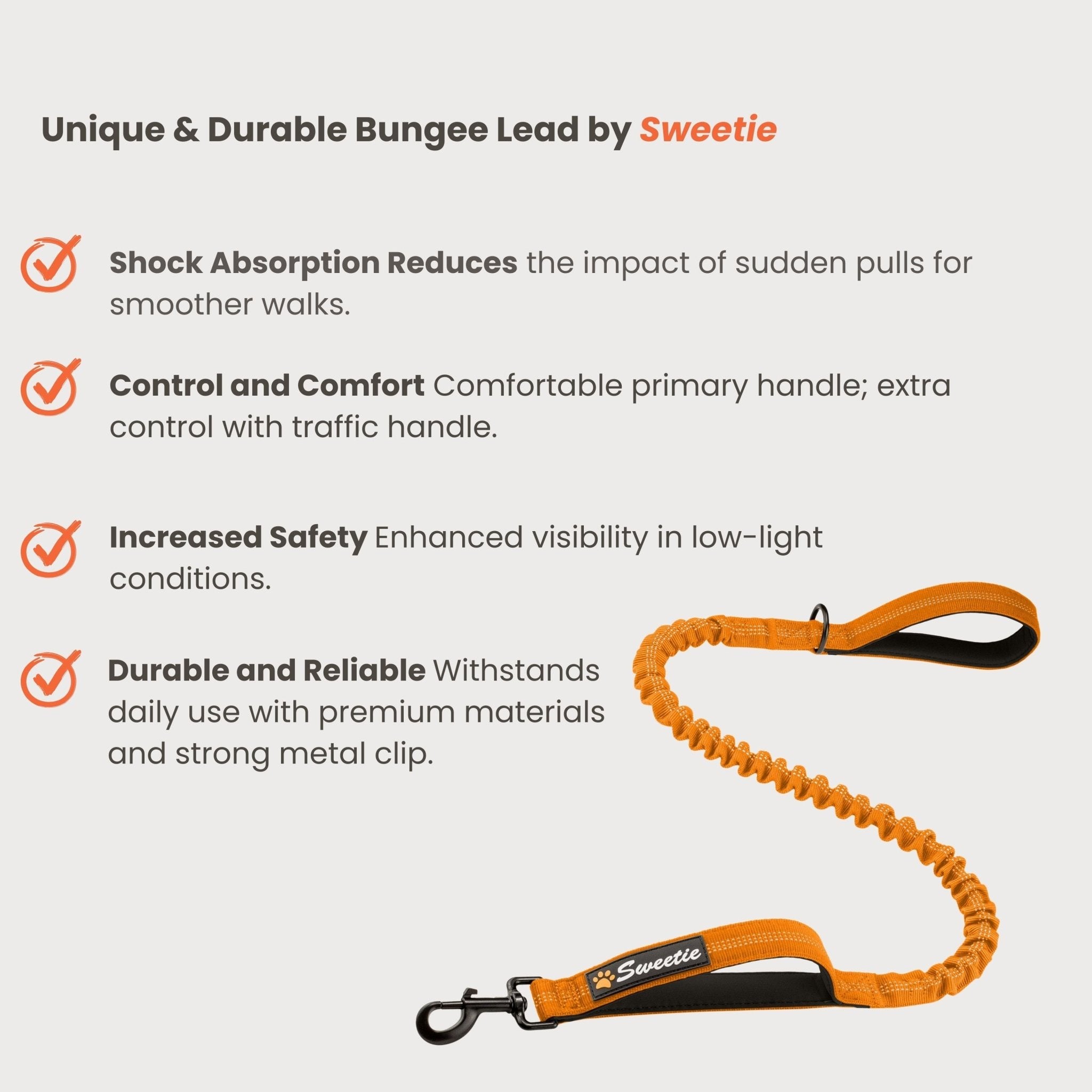 Premium Strong Bungee Lead - Orange - Sweetie