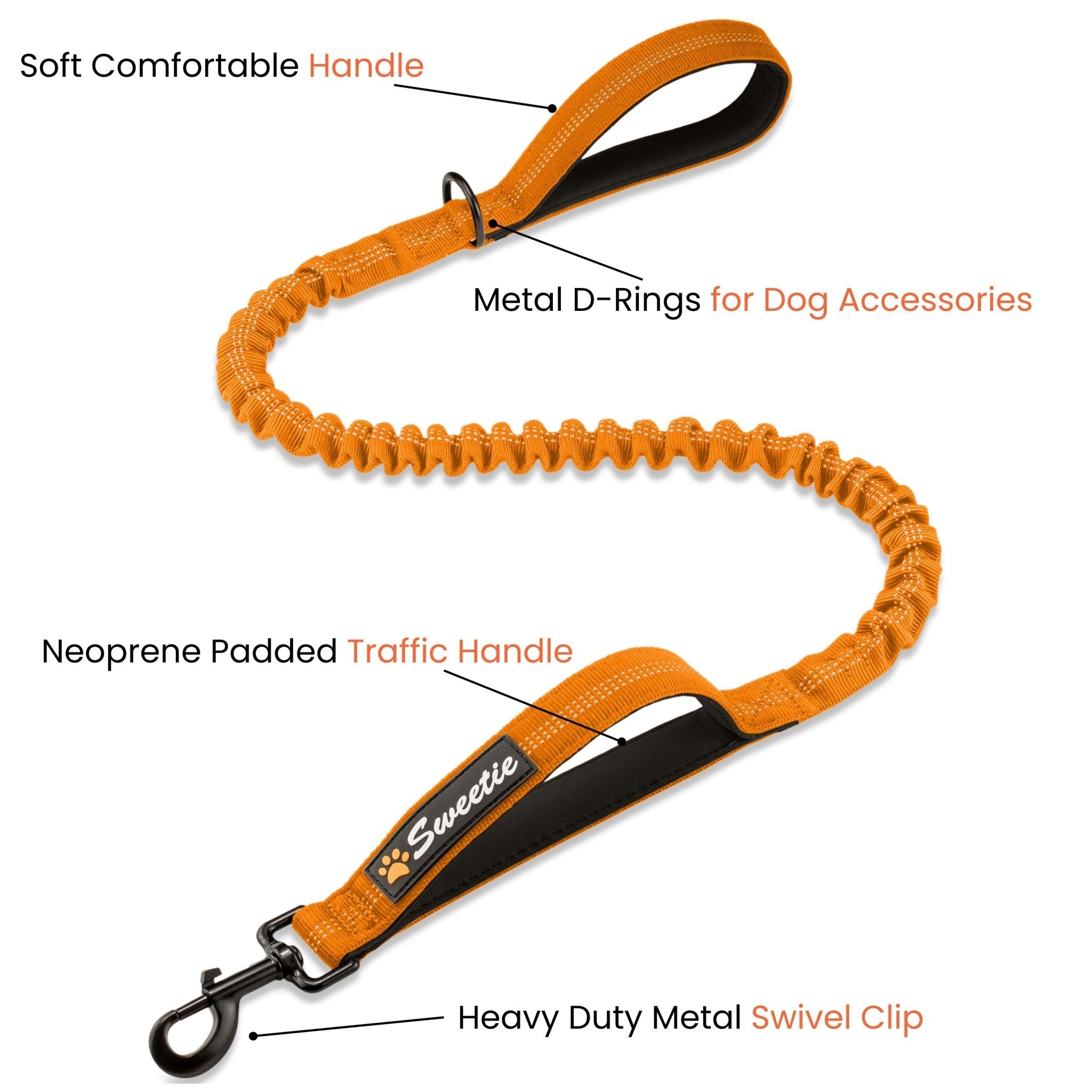 Premium Strong Bungee Lead - Orange - Sweetie