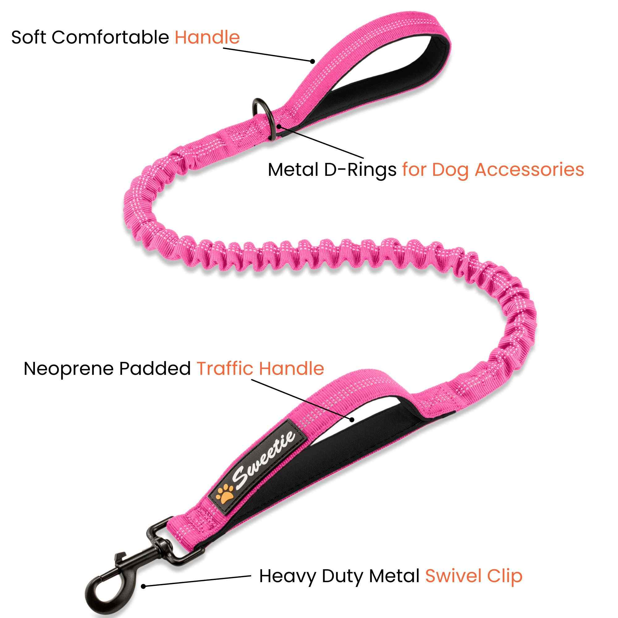 Premium Strong Bungee Lead - Pink - Sweetie