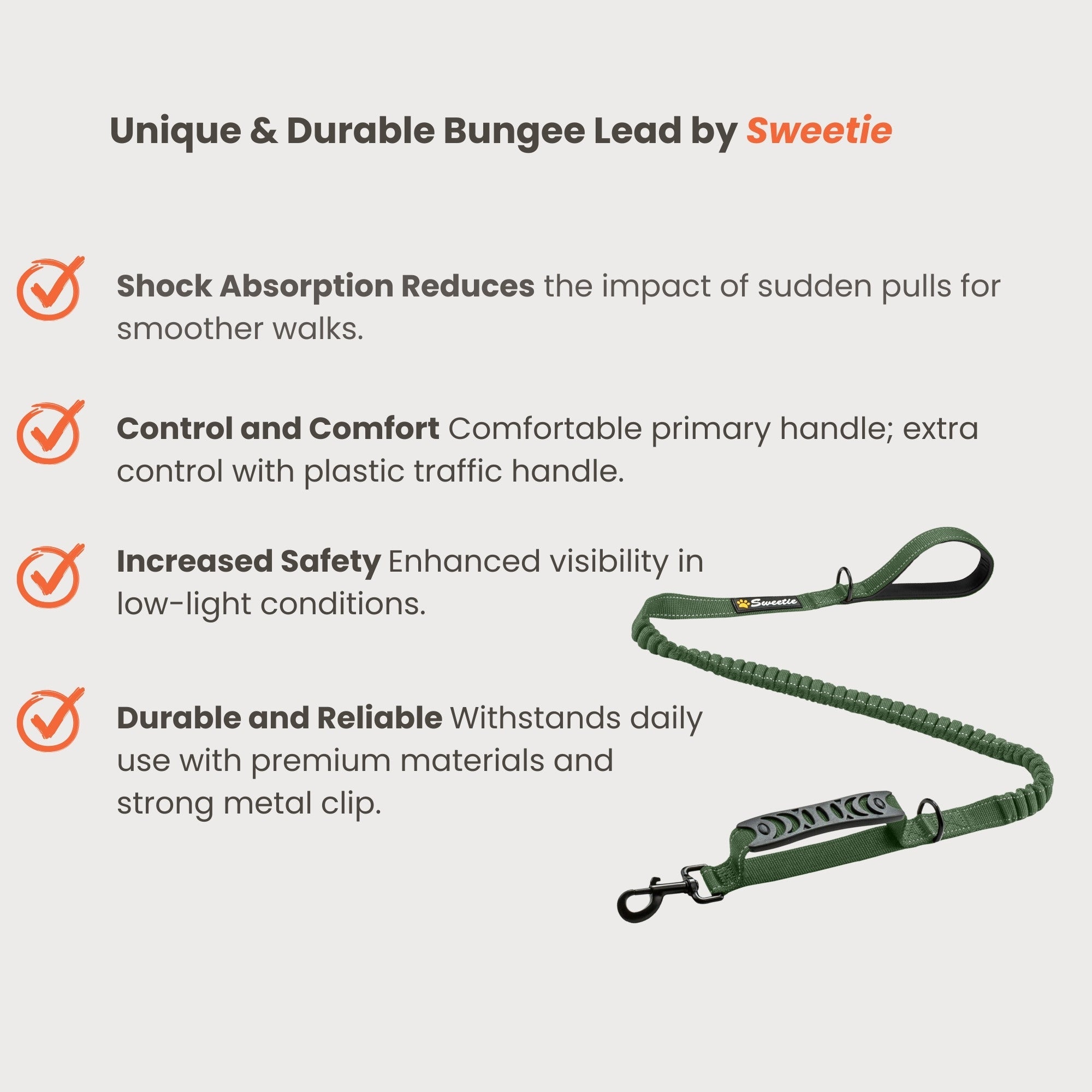 Shock - Absorbing Dog Lead - Green - Sweetie